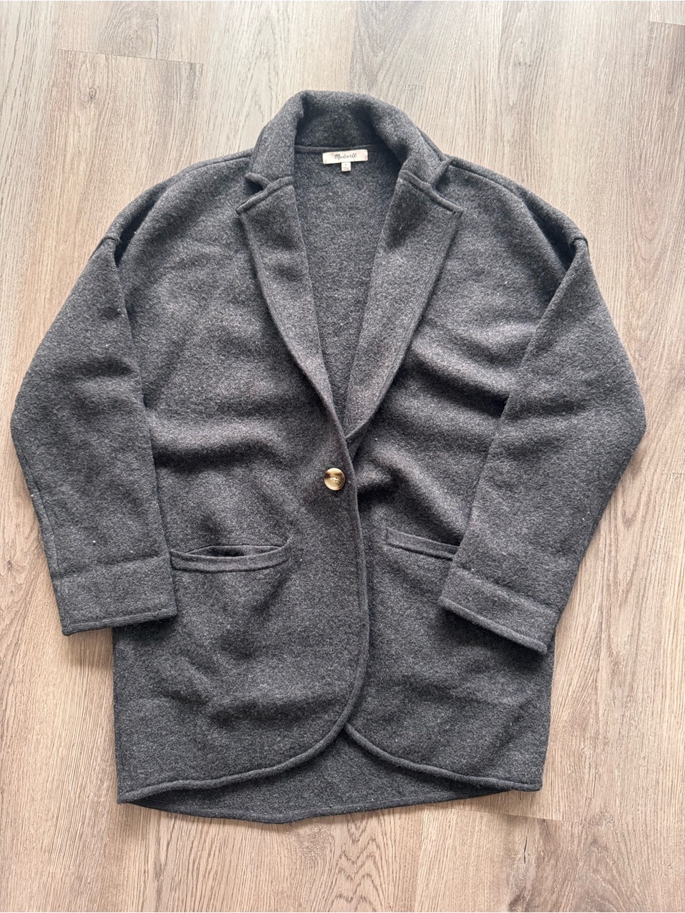 Madewell Merino Wool Charcoal Single-Button Cocoon Blazer